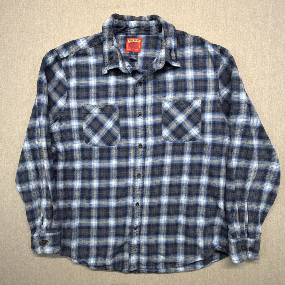 Vintage Big Mac Shadow Plaid Flannel Shirt‎ Mens Large Woven Cotton